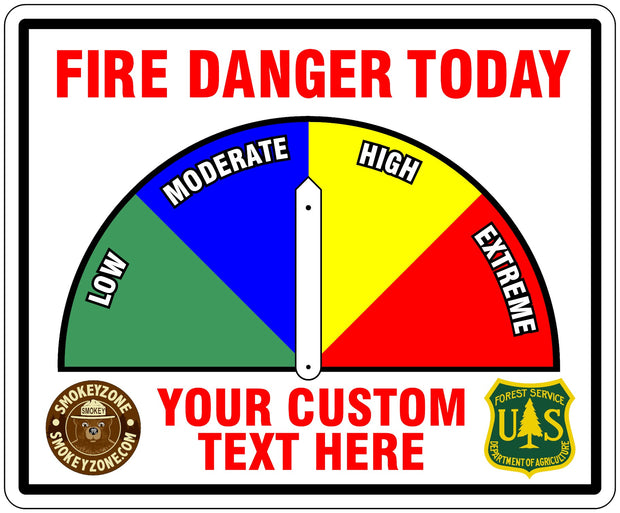 Two Sided White Fire Danger Sign with Custom Lower Text and Logos