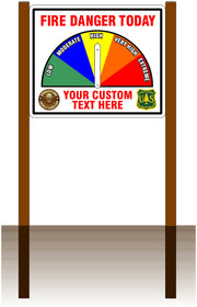Two Sided White Fire Danger Sign with Custom Lower Text and Logos