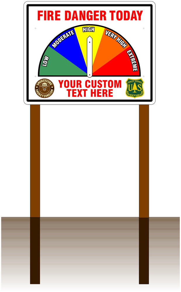 One Sided White Fire Danger Sign with Custom Lower Text and Logos