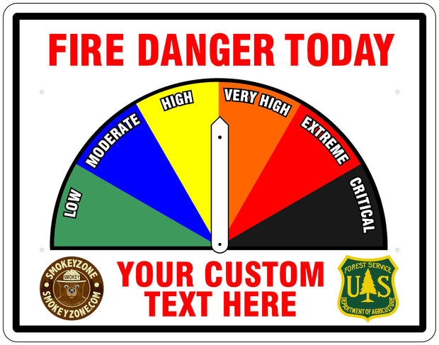 One Sided White Fire Danger Sign with Custom Lower Text and Logos