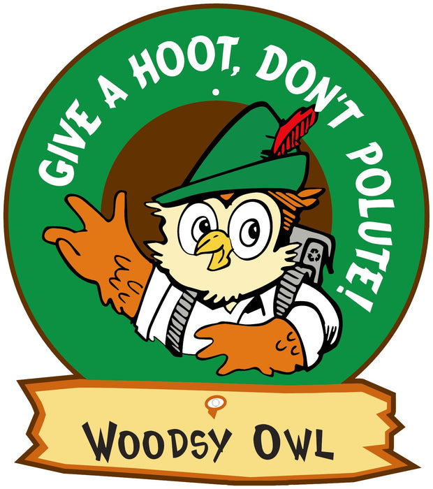 Woodsy Owl Round Message Sign (Add rider and post options)