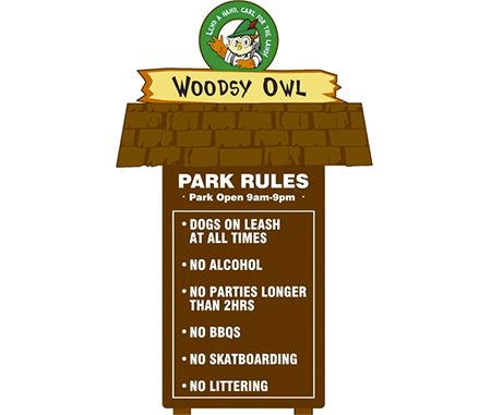 2D Woodsy Owl, One Sided 3 Piece Park Rules Kit